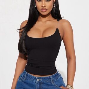 Black Ribbed Tank with Clear Straps
